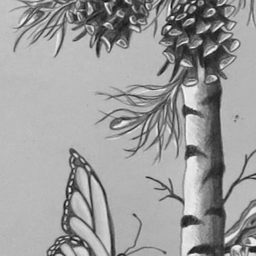 Mechanical owls: butterfly, birch, conifers